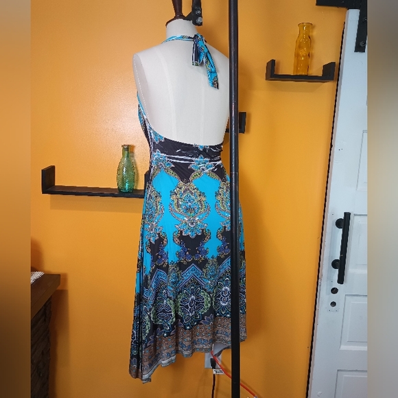 Chelsea Blue White and Green Floral Halter Dress Size M - Picture 12 of 13